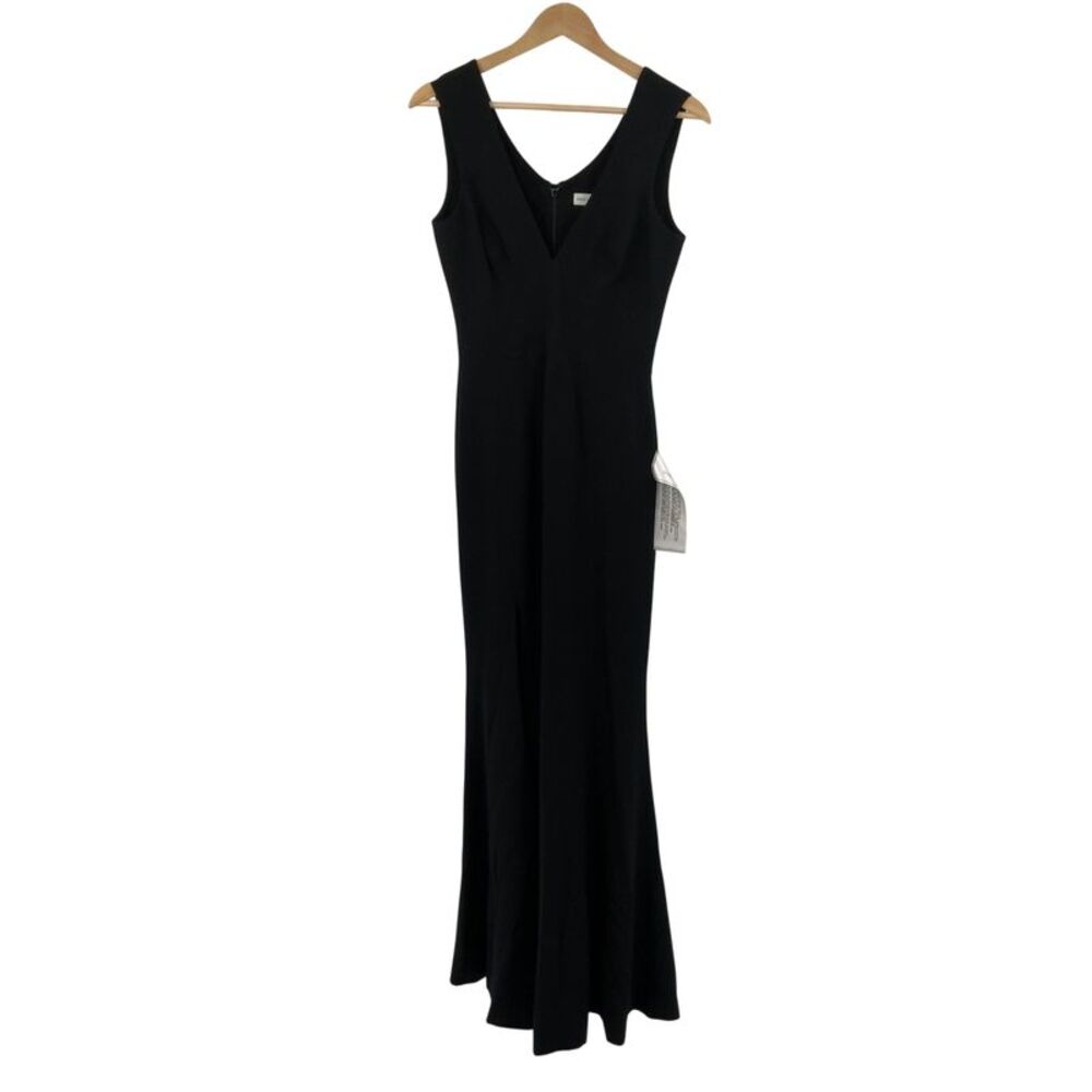 Dress The Population Sandra Plunge Crepe Trumpet Gown Black S